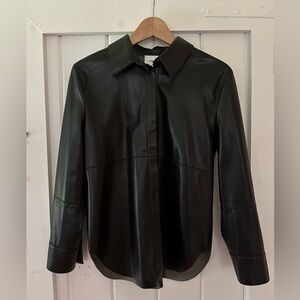 Nanushka - Naum Long Sleeve Button Up Top - Vegan Leather - Black - Size Medium